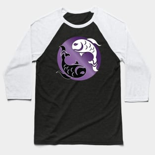 Yin and Yang Tribal style fish, purple Baseball T-Shirt